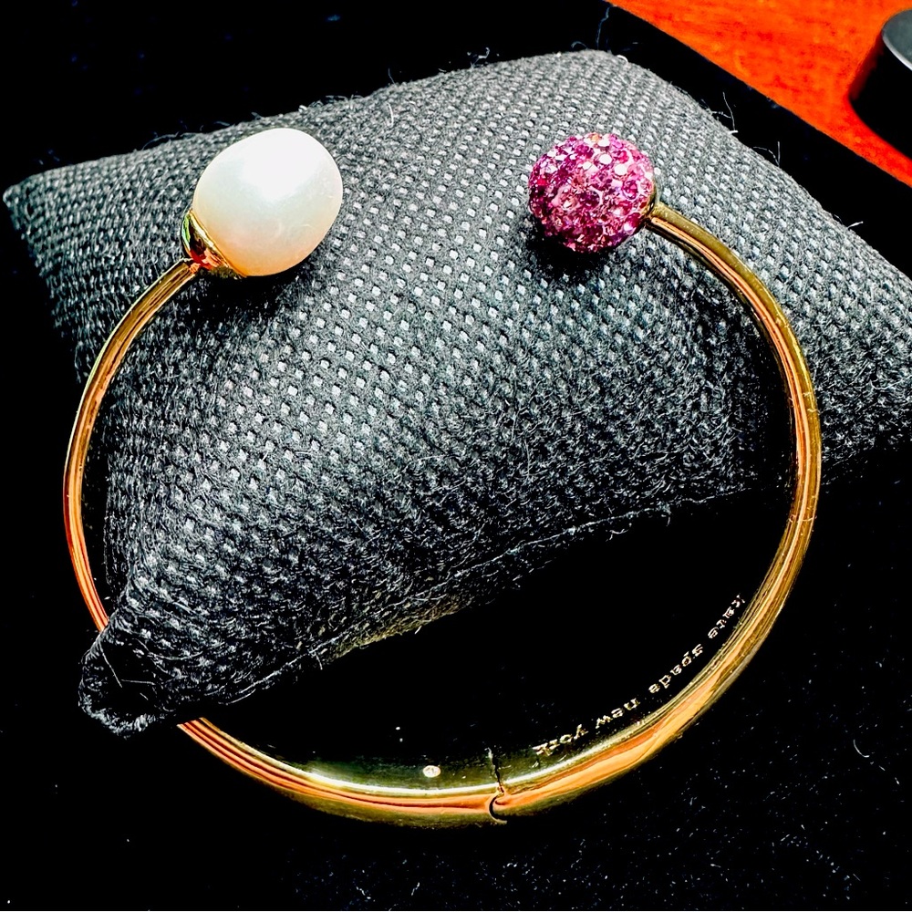 Kate Spade - Pearl Power; hinged cuff with Pink Pave crystals